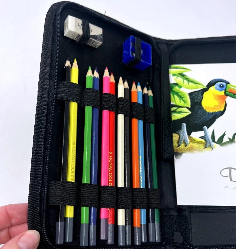 Royal & Langnickel Keep N Carry 12 Colored Pencil Drawing Set Case Black Zipped